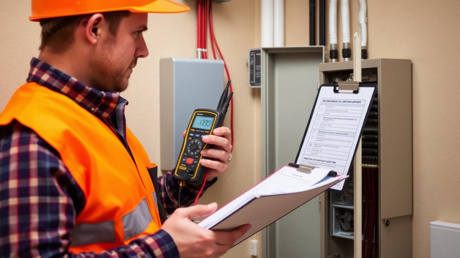 Electrician carrying out an electrical installation condition report with a multifunction tester